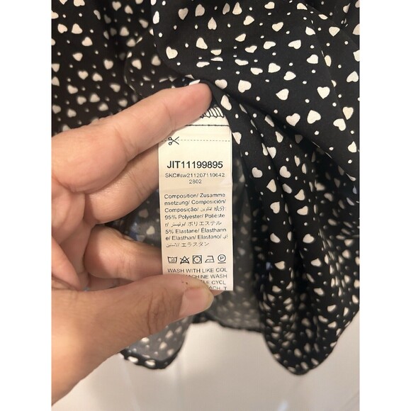 EMERY ROSE Heart & Polka Dot Dress Short Sleeve Ruffle Black White Size Large - Picture 3 of 4